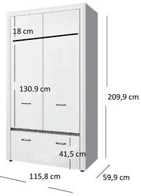 Ruhásszekrény Wanetta (fényes fehér). 1053371