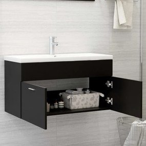 fekete szerelt fa mosdószekrény 90 x 38,5 x 46 cm