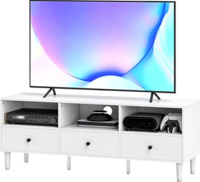 HOMCOM Modern TV Állvány - TV Állvány Nappaliba 3 Nyitott Rekesszel, 3 Fiókkal és Kábelnyílással 45/55/65 Inch TV-hez 120x34x45 cm Fehér | Aosom