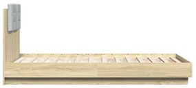 sonoma tölgy színű ágykeret fejtámlával és LED-ekkel 75x190 cm
