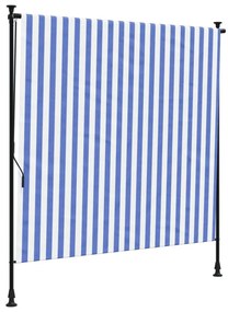 kék és fehér szövet és acél kültéri roló 150 x 270 cm