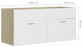 fehér és sonoma tölgy szerelt fa mosdószekrény 100x38,5x46 cm