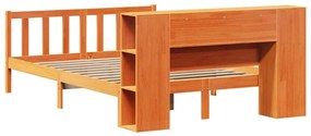 barna tömör fenyőfa könyvespolcos ágy matrac nélkül 140 x 190cm
