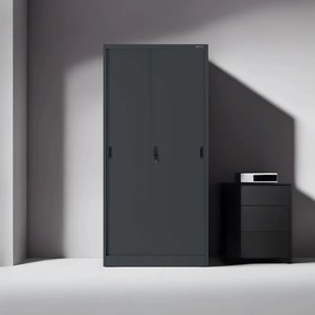 Fém irodai szekrény tolóajtókkal KUBA, 900 x 1850 x 400 mm, antracitszürke