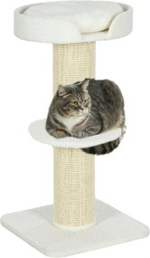 PawHut Macska Kaparófa 91 cm Magas, 3 Szintes Macska Torony Fészek Platformmal és Zsugor Kábel Postával, 45x45x91 cm Krém | Aosom