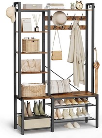 Előszobafal paddal és cipőtárolóval 40x120x190 cm, barna/fekete