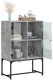 betonszürke kisszekrény üvegajtókkal 69x37x100 cm