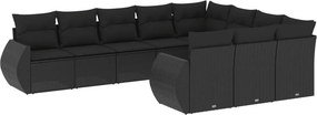 vidaXL 10 részes fekete polyrattan kerti ülőgarnitúra párnákkal