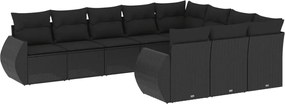 vidaXL 10 részes fekete polyrattan kerti ülőgarnitúra párnákkal