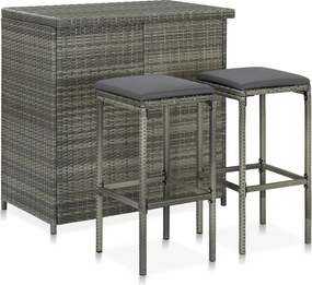 vidaXL 3 részes szürke polyrattan bárszett
