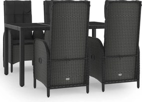 vidaXL 5 részes fekete polyrattan kerti étkezőgarnitúra párnákkal
