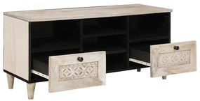 TV szekrény fiókkal Fehér 100 x 33 x 46 cm tömör mangófa