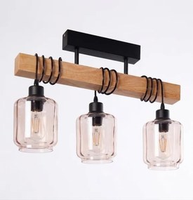 BRILAGI - Felületre szerelt csillár WOOD GLASS 3xE27/60W/230V fenyő/fekete/füstös bézs