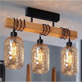 Brilagi - Felületre szerelhető csillár WOOD GLASS 3xE27/60W/230V fenyő/fekete/füstbarna