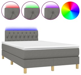 sötétszürke szövet rugós és LED-es ágy matraccal 120 x 200 cm