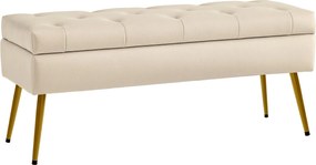 HOMCOM Tároló Pad Szülelt Üléssel, Fedeles Otthon, Ágy Pad Velúr Hatással, 102 x 35 x 43 cm Beigében | Aosom