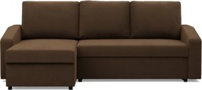 Zeus sarokkanapé, 2 ágyneműtartóval, döntött kartámasz, szövet anyag, univerzális oldal, hab töltet, barna