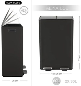 Matt fekete acél szelektív pedálos szemetes 2x30 l Aliya – Spirella