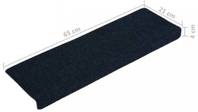 15 db tűvel lyuggatott kék szövet lépcsőszőnyeg 65x21x4 cm