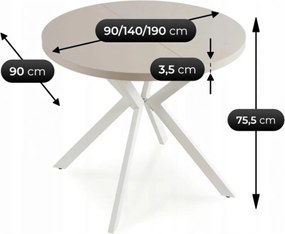 Kihúzható étkezőasztal 90–190 cm méretben, kasmír/fehér színben LUGO