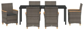 7 darabos kerti étkező készlet párnákkal, szürke poli rattan
