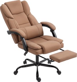 HOMCOM ergonomikus irodai szék lehúzható lábtartóval — állítható magasság, deréktámasz, 360°-os forgás, állatbarát műbőr, barna | Aosom