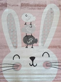 Gyerekszőnyeg 160x220cm, rózsaszín-krém nyuszi puha szőrrel