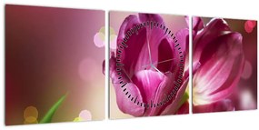 Rózsaszín tulipánok képe (órával) (90x30 cm)