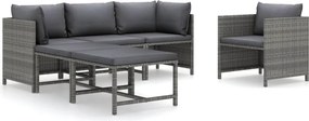 vidaXL 6 részes szürke polyrattan kerti ülőgarnitúra párnákkal