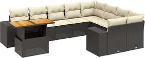 vidaXL 10 részes fekete polyrattan kerti ülőgarnitúra párnákkal