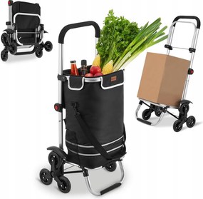 Divatos Bevásárlókocsi Lépcsőre Táskával, Összecsukható 3AZ1BEN, Nagy Teherbírás Fekete