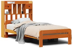 barna tömör fenyőfa könyvespolcos ágy matrac nélkül 75 x 190 cm