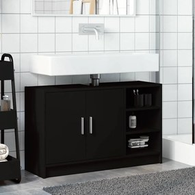 Fekete szerelt fa mosdószekrény 90 x 29 x 55 cm