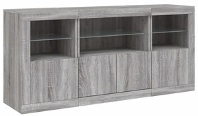 szürke sonoma tálalószekrény LED-világítással 142,5x37x67 cm