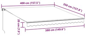 antracitszürke-fehér kézzel kihúzható napellenző 400 x 350 cm