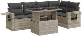 vidaXL 6 részes világosszürke polyrattan kerti ülőgarnitúra párnákkal