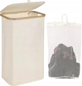 Szennyestartó kosár fedéllel 63L, Összecsukható, Bézs