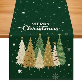 Len karácsonyi futó STARLIT TREES 33x180 cm, zöld