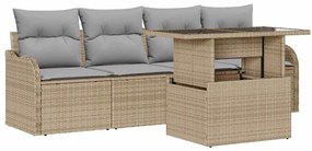 vidaXL Kerti Kanapé Szett párnával párnával 5 pcs Bézs Poly Rattan