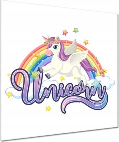 Vászonkép 80x80 Mosolygó unikornis és szivárvány
