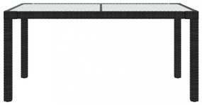 fekete polyrattan és edzett üveg kerti asztal 150 x 90 x 75 cm