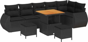 vidaXL Kerti Kanapé Szett 9 pcs Fekete polirattan