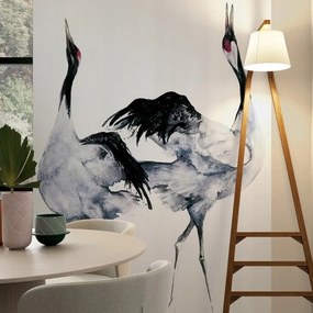 Falfestmény tapéta két daru világosszürke háttér