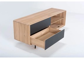 Fekete-natúr színű tölgyfa TV-állvány 150x64 cm Fina – Gazzda