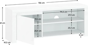 TV asztal 1D/160, fehér fényes, LINDY