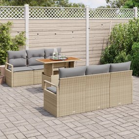 7 Rész Kerti Kanapé Szett Párnákkal Bézs Poli Rattan