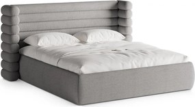 Szürke kárpitozott ágyneműtartós franciaágy ágyráccsal 180x200 cm Mount – Micadoni