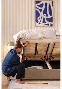 Szürkésbarna kárpitozott ágyneműtartós franciaágy ágyráccsal 160x200 cm Myra Pillow – Bonami Selection