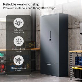 MEGAN fém szekrény – antracit, dupla fiók, 195 cm