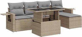 vidaXL 6 részes bézs polyrattan kerti ülőgarnitúra párnával